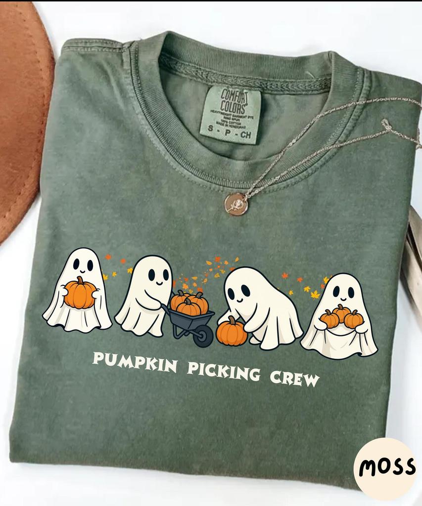 Fall Pumpkin Picking Crew Ghost T-Shirt,Pumpkin Patch Crew Shirt For Men Women,Ghost Pumpkin Crew Shirt,Thanksgiving Fall Harvest Tee