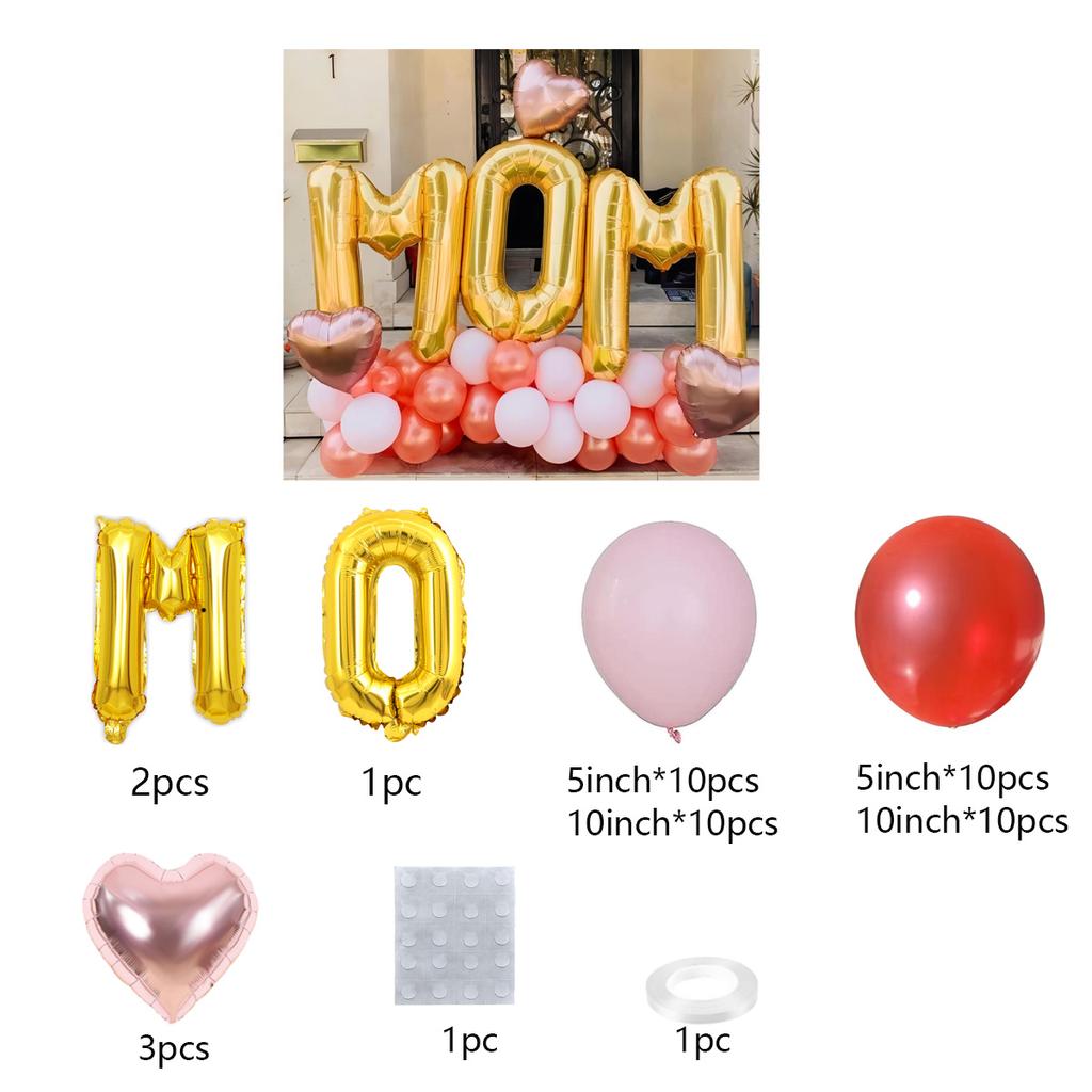 48pcs Mother's Day Balloon Set, Mother's Day Letter Aluminum Foil Latex Balloon Set Birthday Background Wall