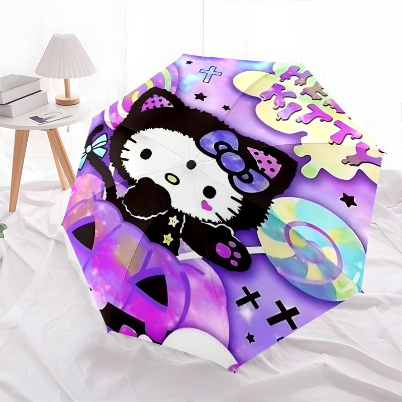 1pc Hello Kitty Halloween Edition Automatic Opening/Closing Umbrella with Portable Tri-Fold Design, 8-Rib Iron Frame Outdoor Umbrella, Perfect Gift Fo
