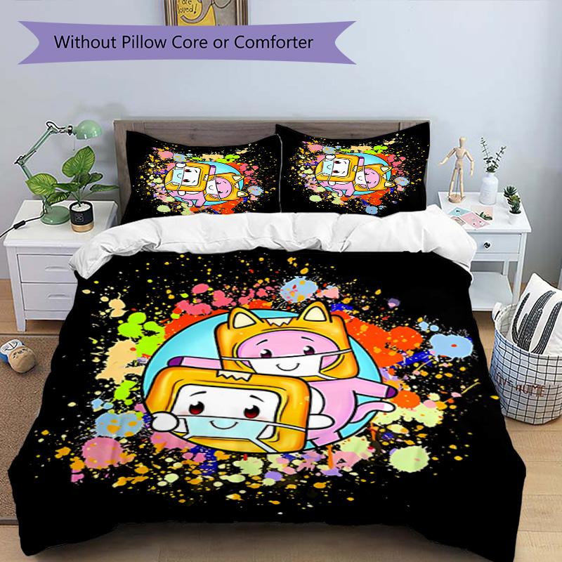 3pcs Lankybox Foxy and Rocky Pattern Bedding Set Duvet Cover Set Includes Duvet Cover &pillowcases, Perfect All Season Bedroom Decoration & Gift