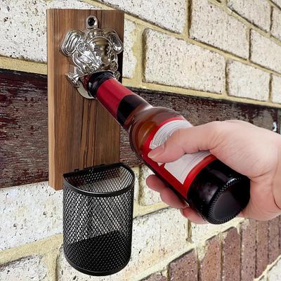 Wall Mount Bottle Opener Home Decoration Kitchen Gadget with Cap Catcher for Birthday Gift