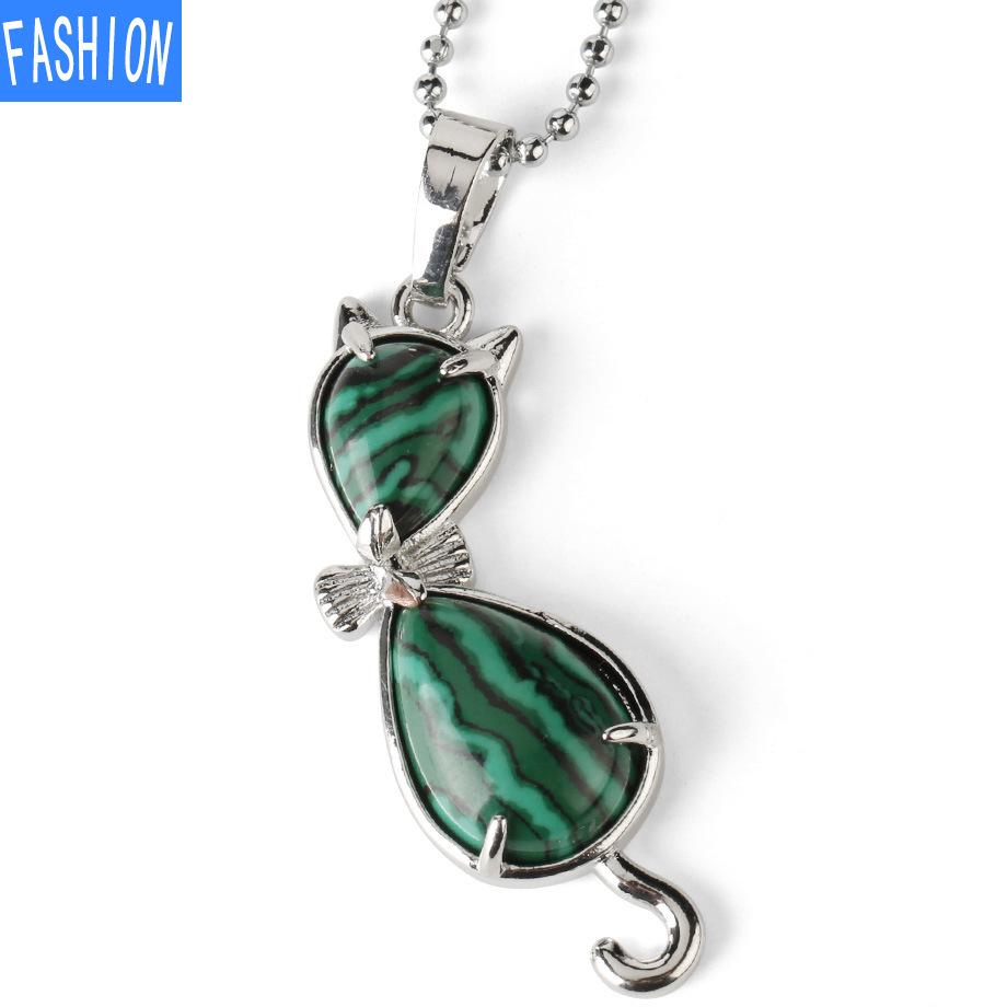 European And American Personality Amethyst Necklace Animal Cat Abstract Inlaid Natural Stone Pendant