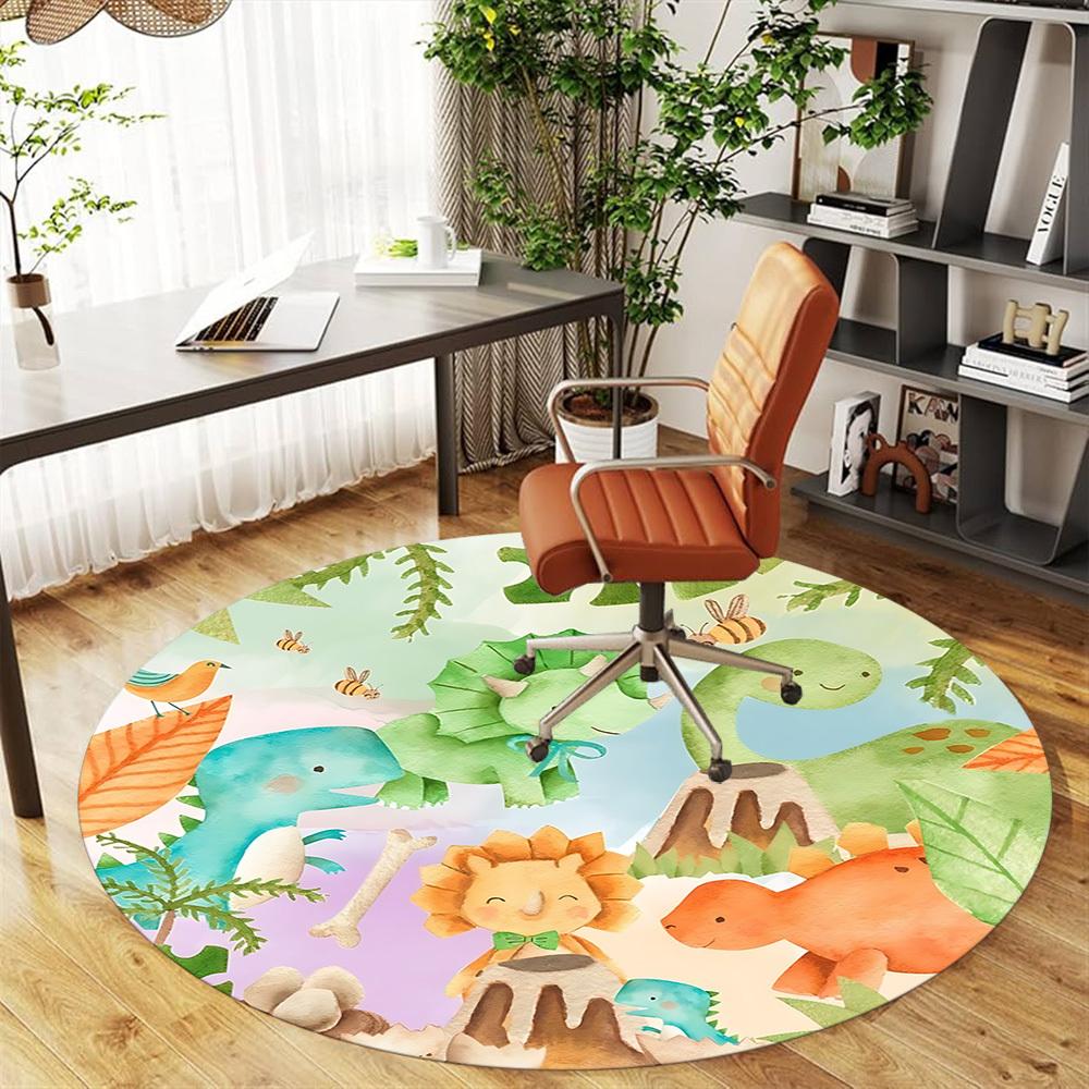 1pc Dinosaur Prehistoric Round Chair Mat Area Rug - Non-Slip, Floor Mat for Office, Bedroom, and Indoor Decor C1125346