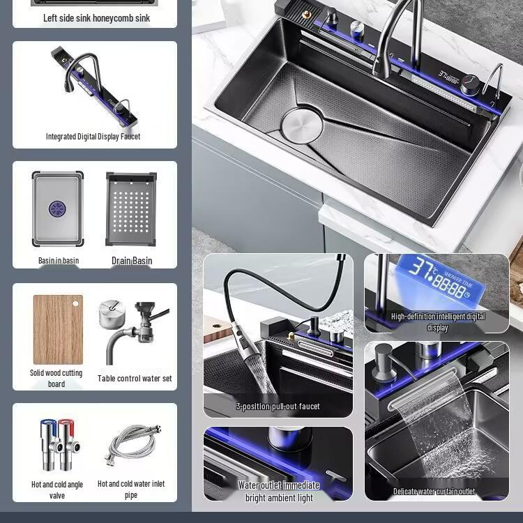 Thickened 304 Stainless Steel Veggie Washer with Digital Display & Honeycomb Design