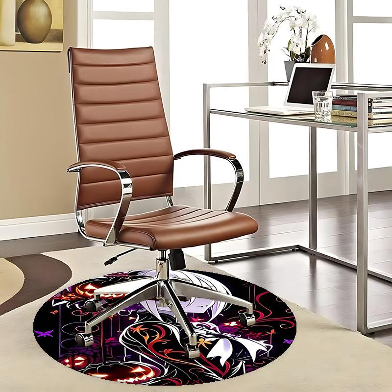 

1pc Halloween Pumpkin & Floral Design Round Carpet Anime Inspired Office Chair Mat, Non Slip Rug for Home Decor, Gift, Office, Living Room 80cm