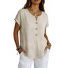 Damen Freizeit V-Ausschnitt Knopfleiste Kurzarm Bluse
