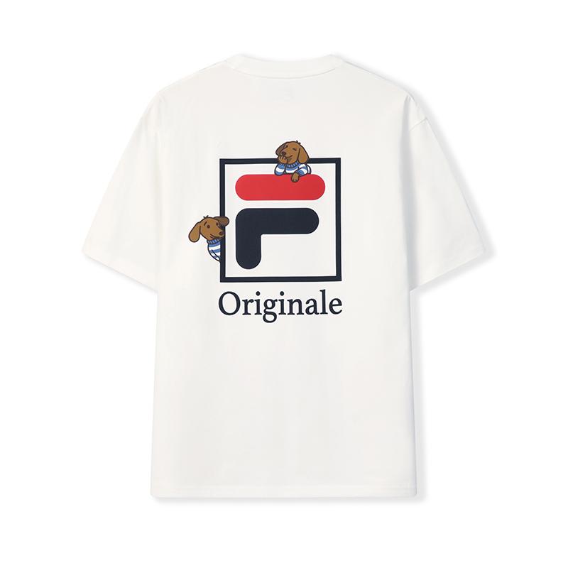 Fila Original Versatile Trendy Casual Sports T-Shirt Men Tops Cloud-Mushroom-White F61M629103FWT