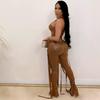 AL154 Women's Sexy Two-Piece Set: Strappy Tank Top & Faux Leather Pants for Nightclub Summer Wear.