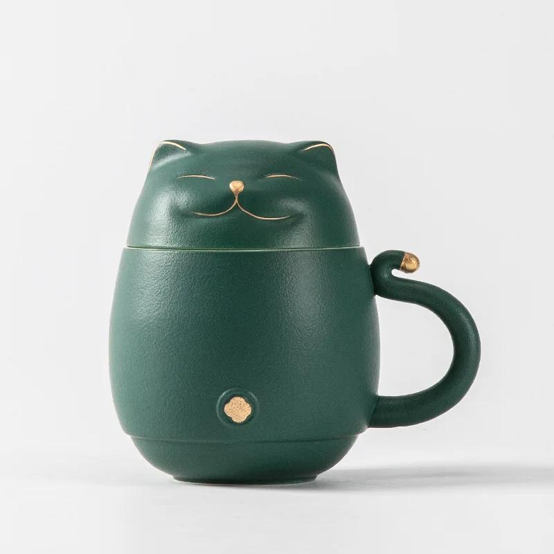 111ML Tazza da Tè Portatile Set da Viaggio per Viaggio di Lavoro Portare Tazza per Acqua Filtro Utensili per Infusione Rapida Articoli da Tavola Gatto Portafortuna