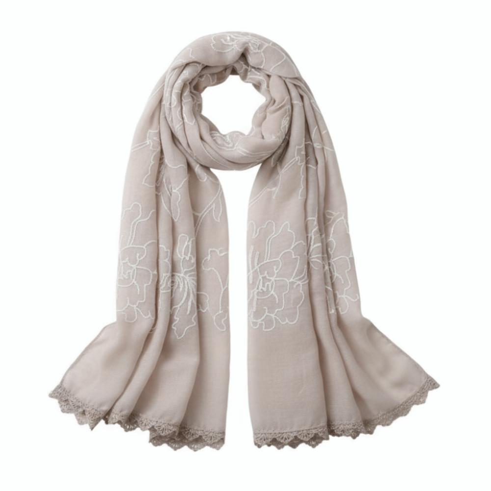 Literary Elegant Embroider Scarf 180*90Cm Thin Sunscreen Shawl Plain Design Embroider Stitch Shawls Wraps for Women
