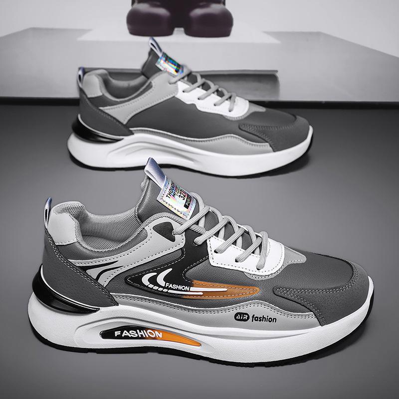 New Men's Sports Single Shoes Leather Surface Waterproof Trend Versatile Casual Dad Shoes Soft Sole Non-slip Running Shoes