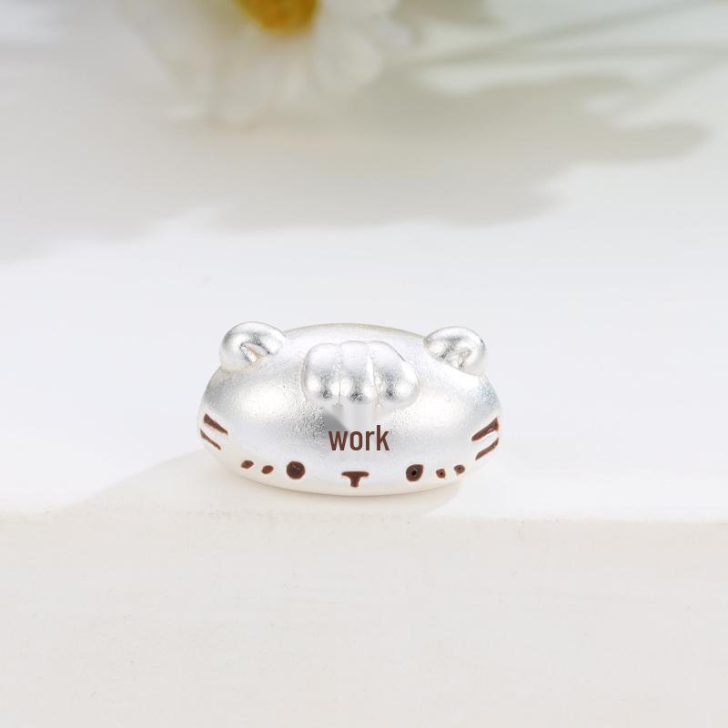 Sterling Silver 999 Cat Zodiac Tiger Lucky Bead DIY Bracelet Pendant Jewelry