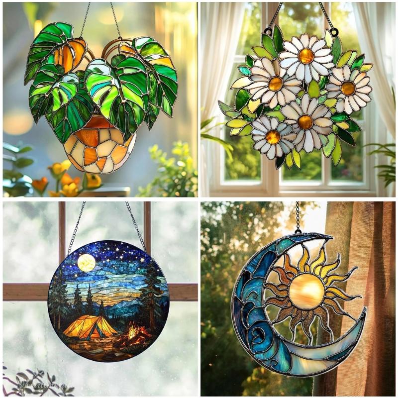 Buntglas Vögel Sonnenblumen Sonnenfänger Dekorationen zum Aufhängen am Fenster, Künstliche grüne Pflanzendekorationen Geschenk für Frauen, Mutter