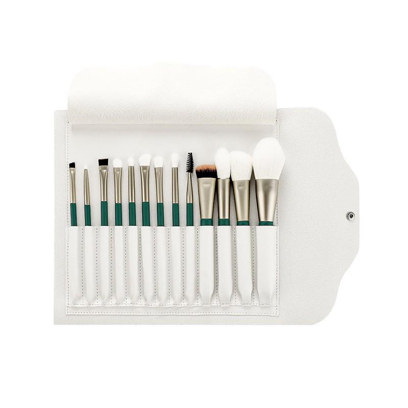 13 Pcs Green Makeup Brush Set Synthetic Fiber Brushes Foundation Eyeshadow Blending