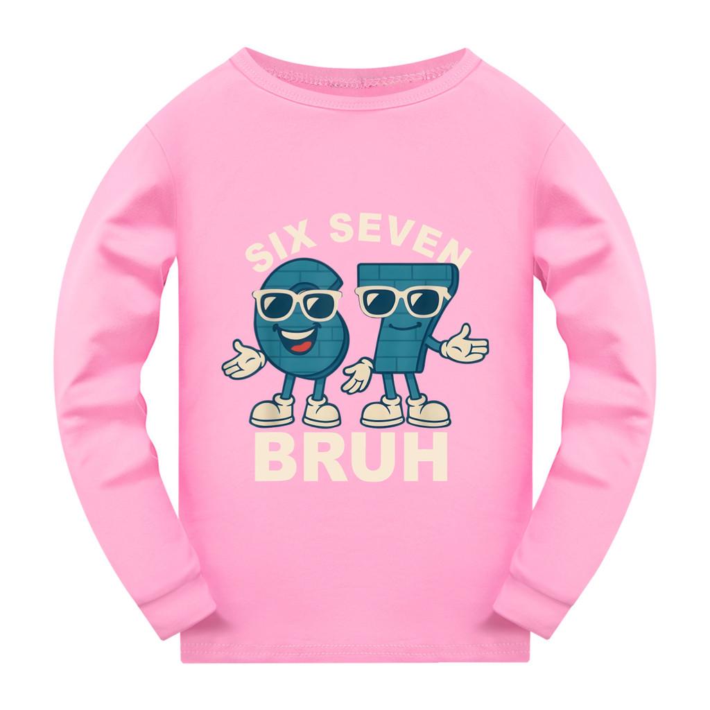 

5222 Kids Boys Girls Steal a Brainrot 67 Six Seven Print Long Sleeves T-Shirt 170cm рожевий