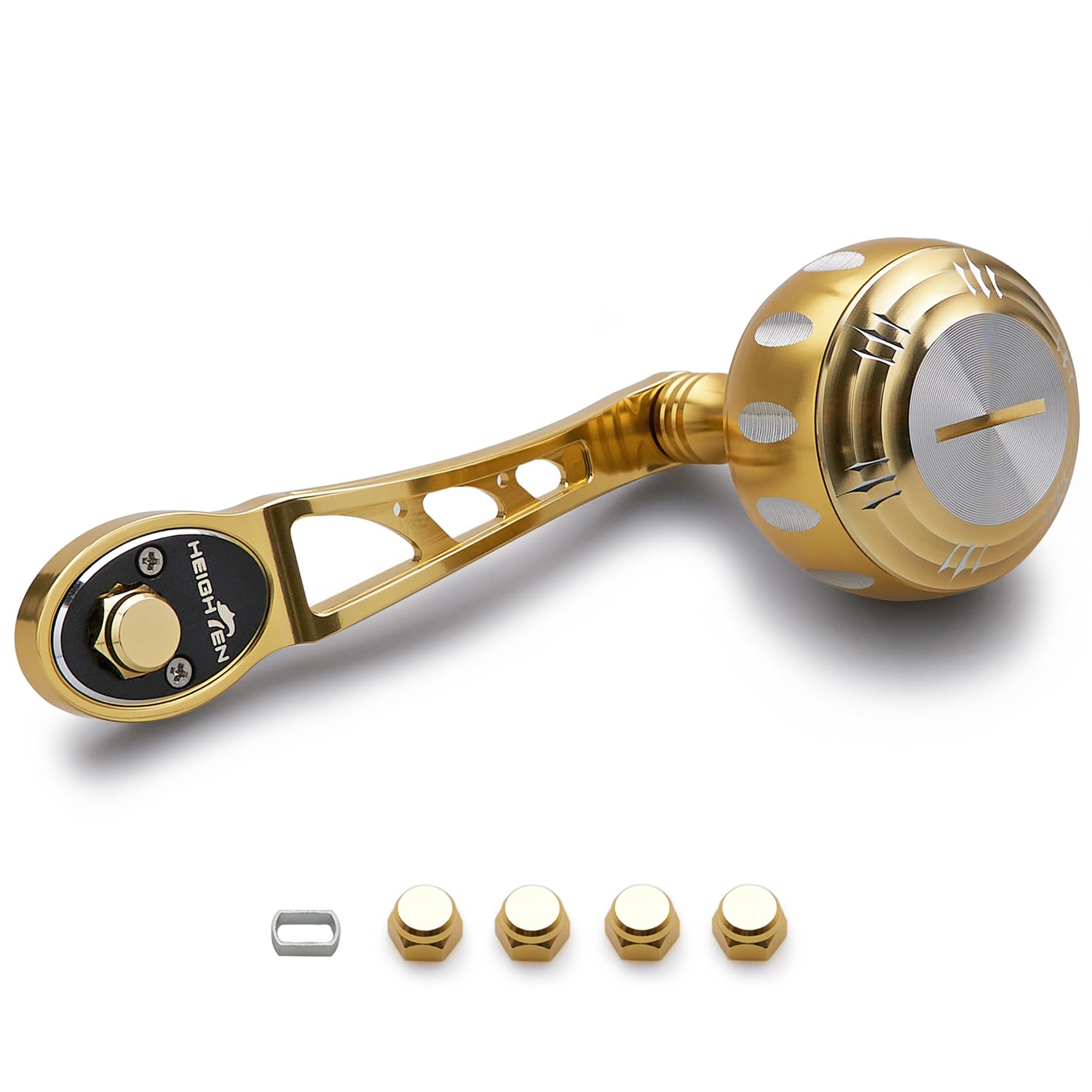 

HEIGHTEN Reel Handle 45mm Handle Knob Shimano Daiwa Abu Baitcasting Reel Universal Ach Harmer Series 80/90mm (Gold & Gunmetal) (229)