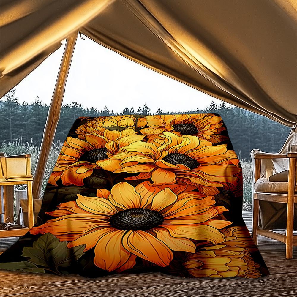 1pc Sunflower Pattern Outdoor Flannel Blanket, Cozy & Warm Soft Te Playful Design, Napping Camping,