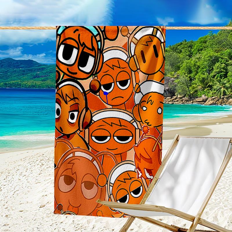 1pc SPRUNKI7 Beach Towel, Beach and Seaside Swimming Pool Equipment, Fashion Pattern, Rectangular, Travel Essentials