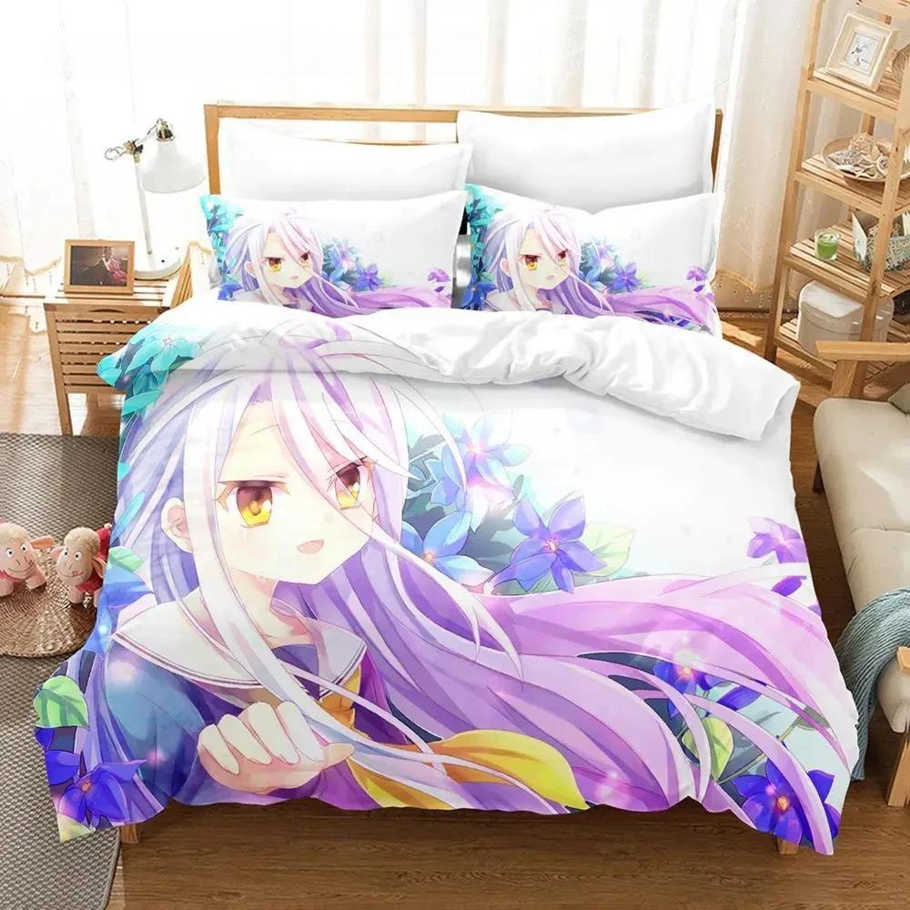 No Game No Life Bedding Set Cartoon Anime Three-piece Set Adult Boys Bedroom Duvet Cover Sets 3D Kawaii Girl