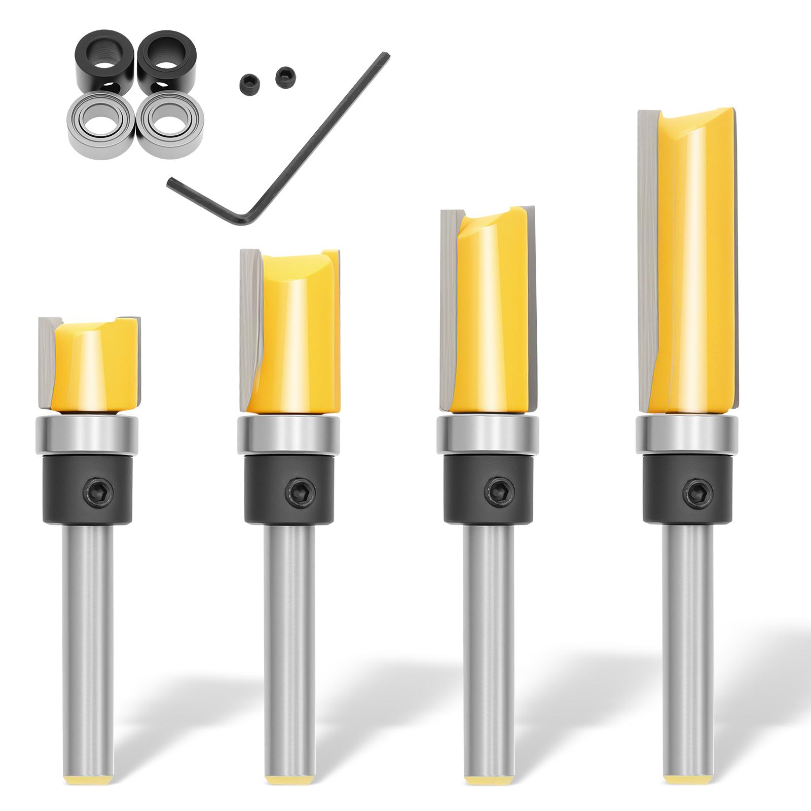 

4 Pcs 1/4 Shank Bearing Straight Router Bit Copy Trimming Cutter Line Cutter Trimming Machine Milling Cutter Woodworking Tools