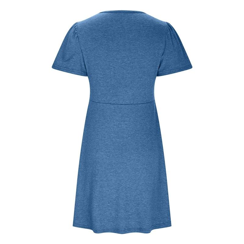Women's V-Neck Twist Front Short Sleeve Dress Casual Loose Fit Mini Dress Elegant Party Dress