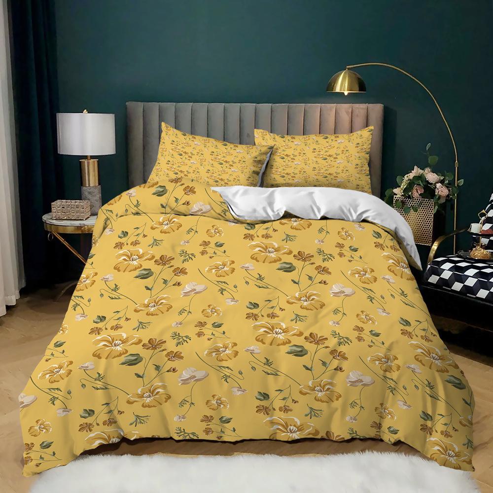 Leaf Flower Print Three-Piece Kit Quilt Cover Small And Fresh