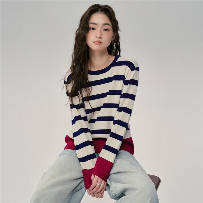 Giordano Women's Designer Striped Color Block Knitted Sweater