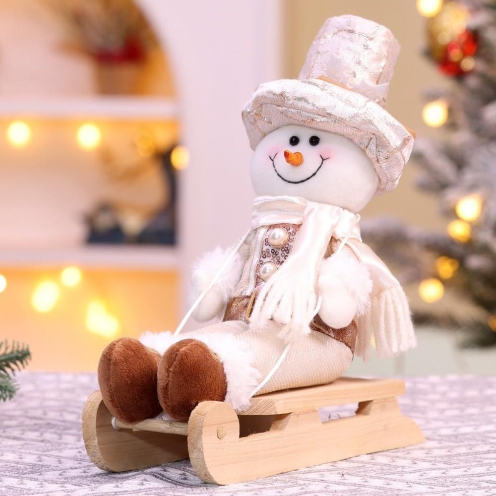 Cartoon Christmas Decorations Champagne Snowman Desktop Doll Sled Sitting Doll  Festive Decor