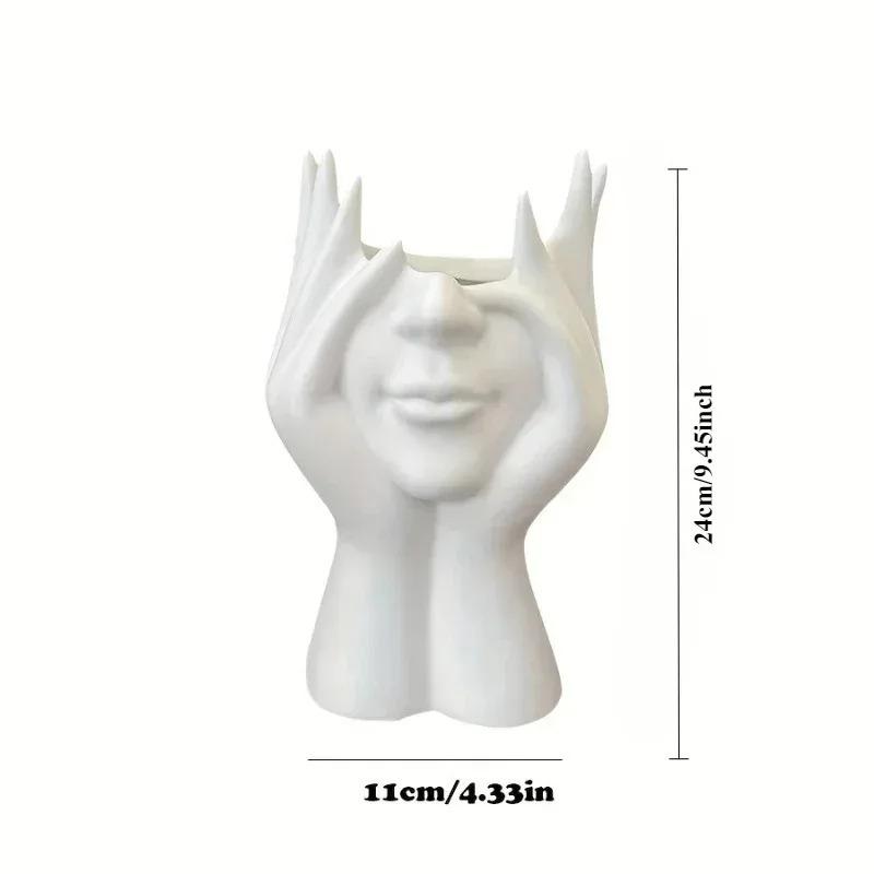 1pc Abstract Face Design Plastic Pen Holder & Makeup Brush Organizer - Multi-Functional Decorative Art Sculpture, Lightweight