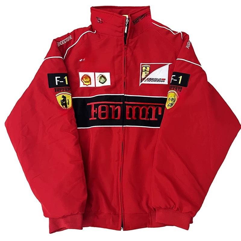 Embroidered Racing Suit F1 Kurtka Motocyklowa: Retro Styl Europejski i Amerykański, Bawełniany Płaszcz z Długim Rękawem
