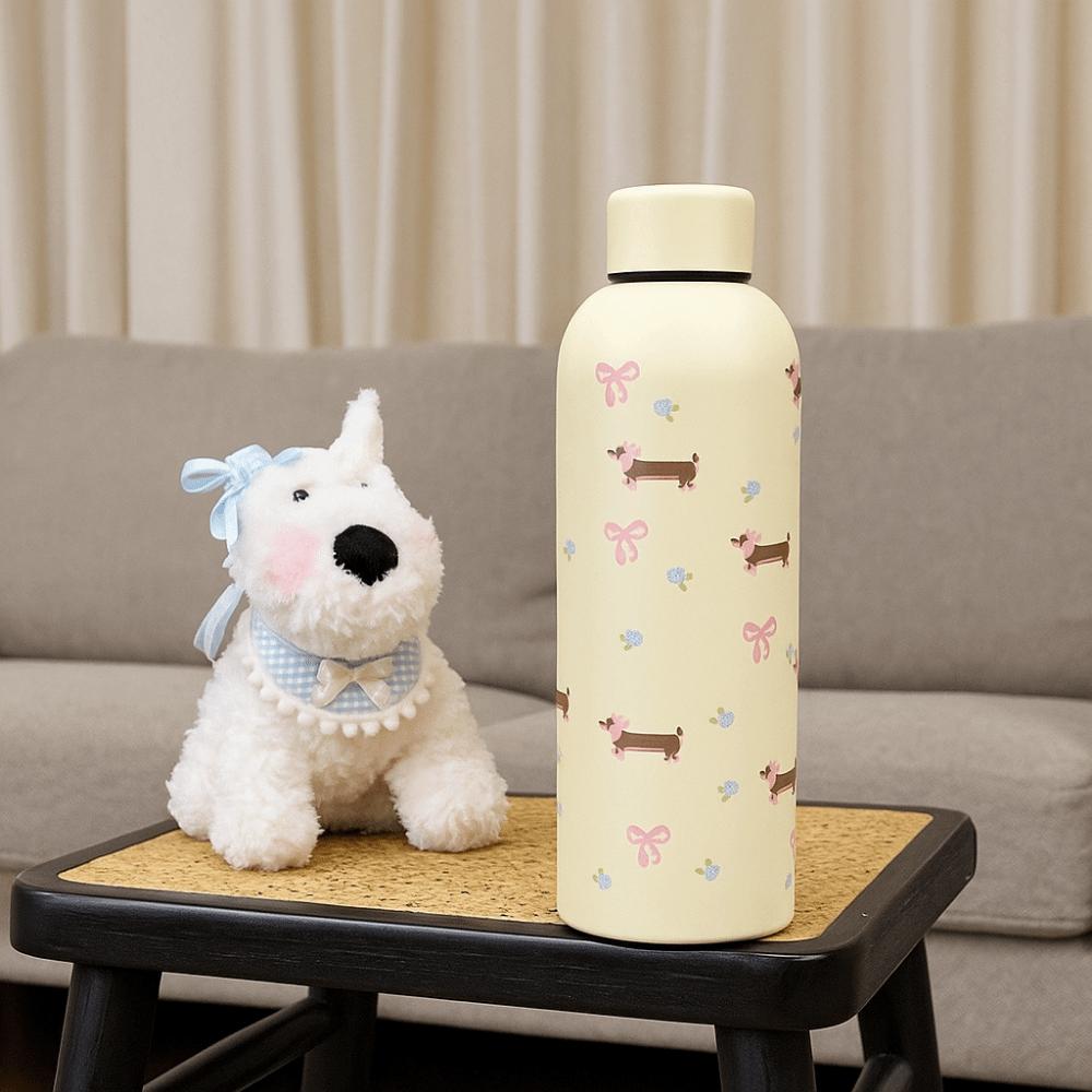 Bowknot Dachshund Insulated Cup 500ml Water Bottle Cute Travel Insulated Flask  Car Use