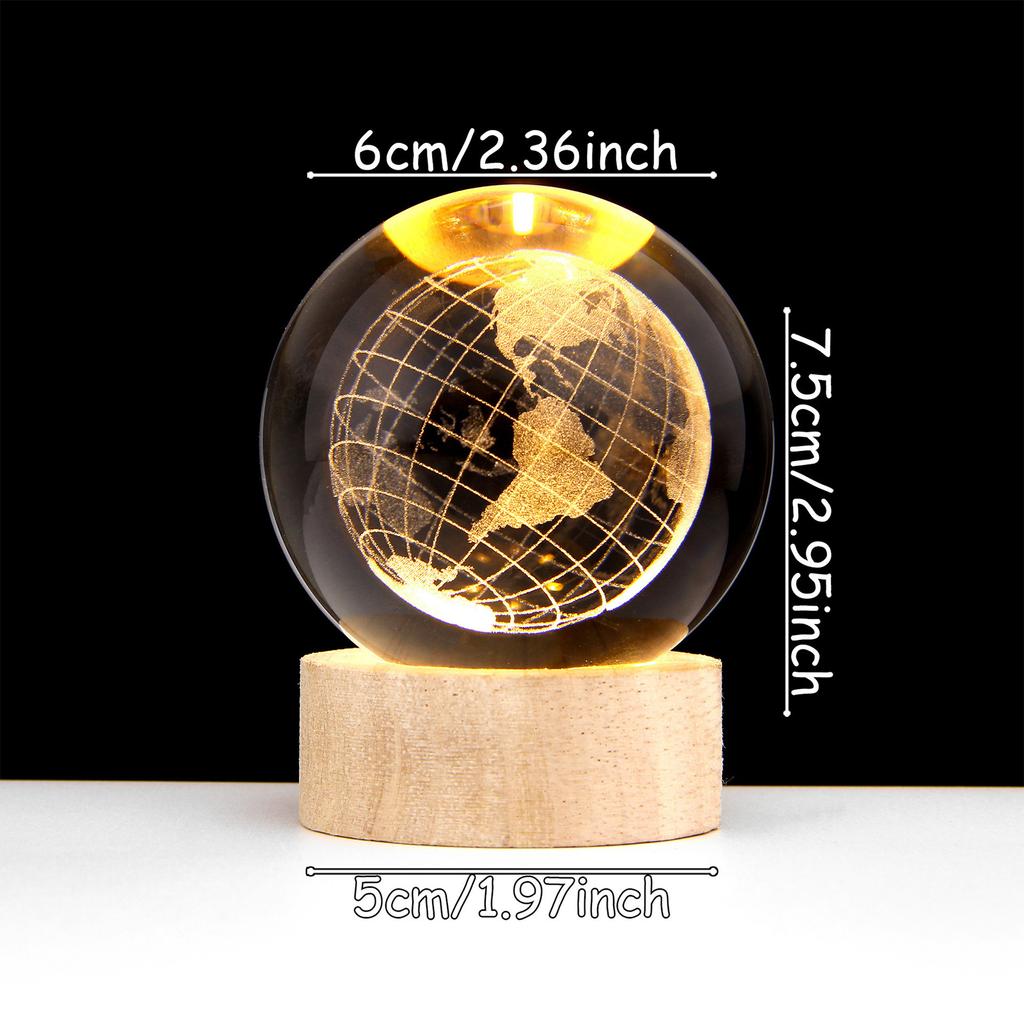 3D Crystal Ball with Warm Light Wooden Base Small Night Light Desktop Decoration Ornaments Holiday