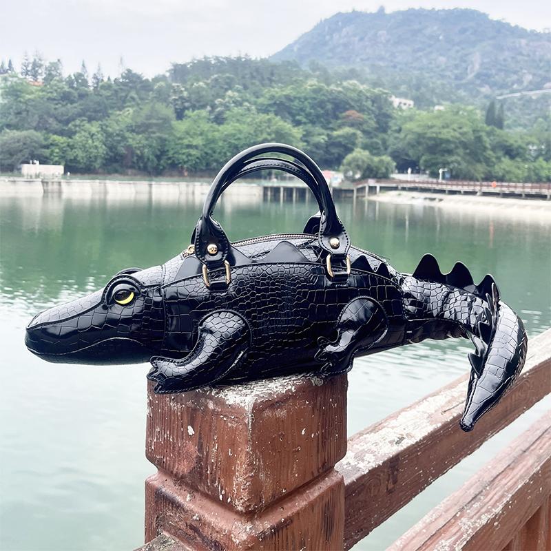 Kreative Krokodilform Handtasche Modische Hochwertige Leder Schultertasche Persönlichkeit Spezielle Form Damen Umhängetasche