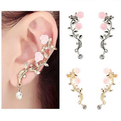 Earrings Beautiful Climber Crawler Rose Flower Branch Earrings