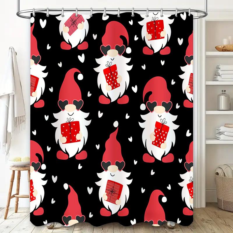 Winter Christmas Gnome Shower Curtain Red And White Gift Box Pattern For Bathroom Decor
