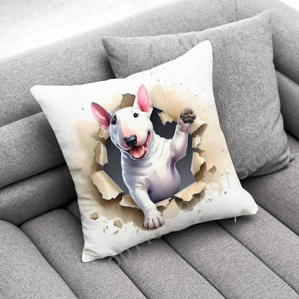 Bull Terrier Dog Puppy Throw Pillow Case For 45x45cm 40x40cm 55x55cm 50x50cm 30x30cm Square Car Pillowcase Shell