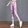 2024 Summer Floral Print Stretchy Plaid Skinny Pants for Women with Elastic Waist