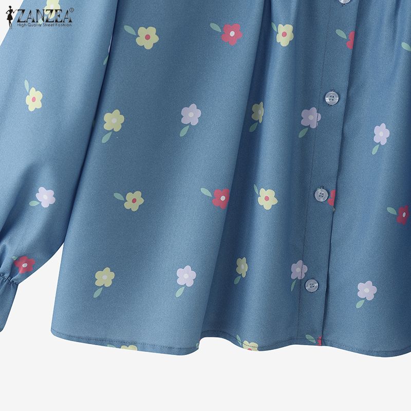 ZANZEA Women Casual Doll Collar Loose Long Sleeve Floral Blouse