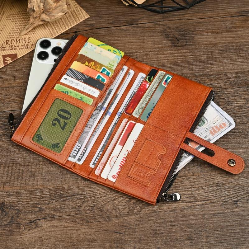 New Men's Long Leather Wallet, New Cowhide Wallet with Multiple Card Slots, Vintage Grip