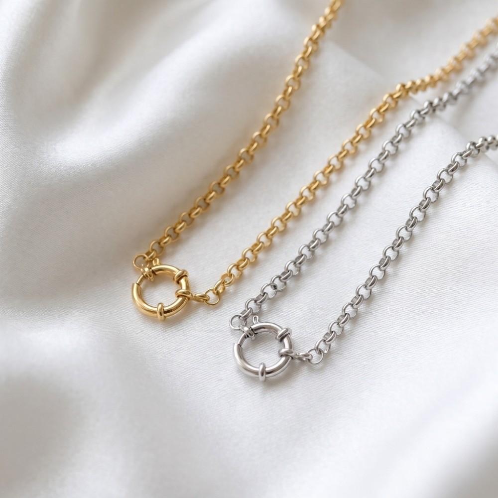 Simple Minimalist Choker Necklace Stainless Steel Collarbone Chain Circular Pendant Necklace  Gift