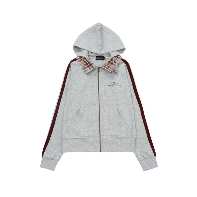 Womens Oversized Hooded Zip-Up Sweatshirt Plaid