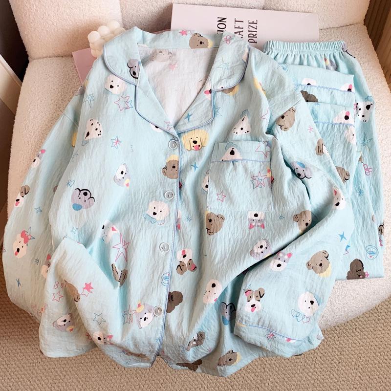 Dopamine Dog Cloud Cotton Pajamas: Women's Autumn Long Sleeve Cartoon Set