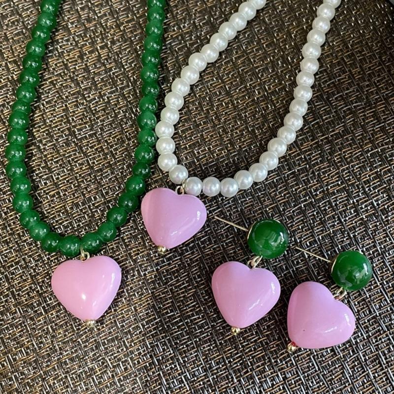 Colorful Acrylic Beads Heart Choker Necklace Bohemian Simple Love Charm Statement Short Necklaces Clavicle Chain Jewelry