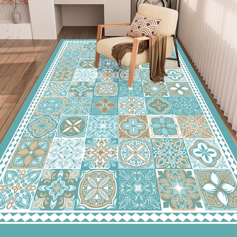 Colorful Plaid Balcony PVC Leather Anti-slip Floor Mat Kitchen Foot Mats Oil-proof Dirt-resistant Carpet Easy Clean Rug Tapis