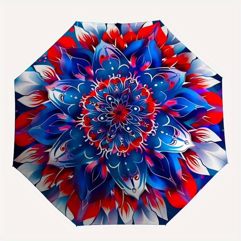

1pc Floral Mandala Design Automatic Open/close Folding Umbrella, Compact Portable Travel Umbrella, Durable Construction yy250804131