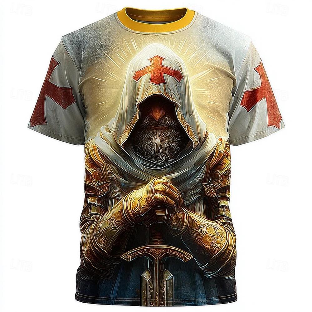 Crusader Knights 3D Print Men's T Shirt Hip Hop Trend Style Street Tees Summer Casual O-neck Short Sleeve Tops Fashion Clothing
