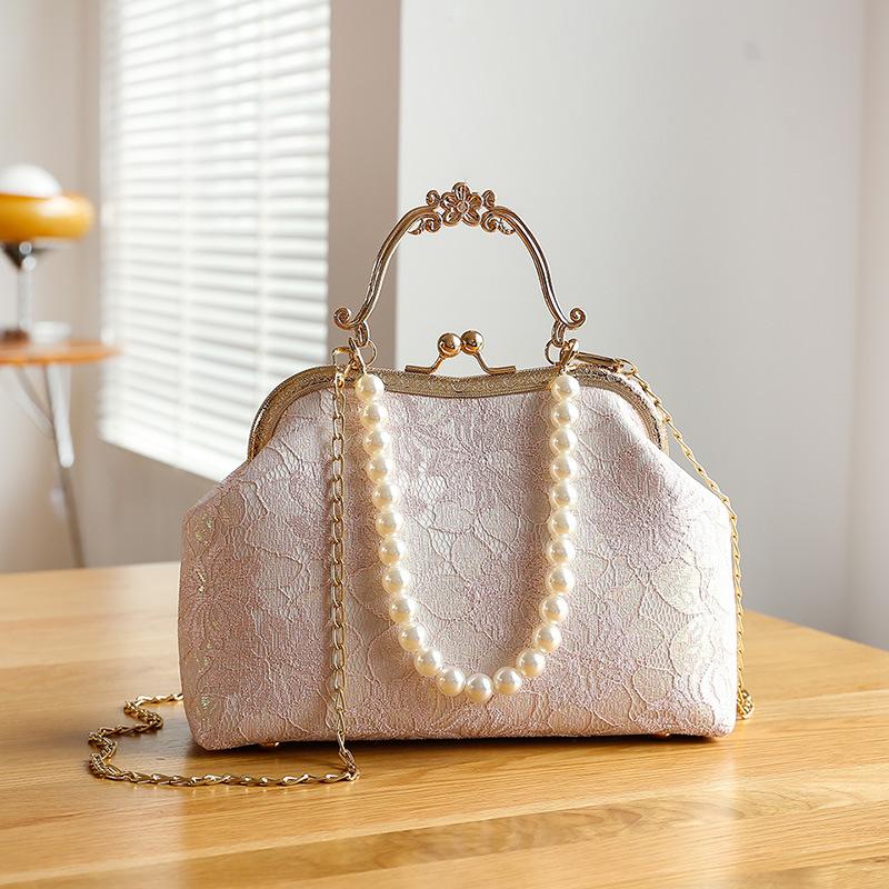Luxury Oriental Handbag Pearl Embellished Lace Tote Bag for Women