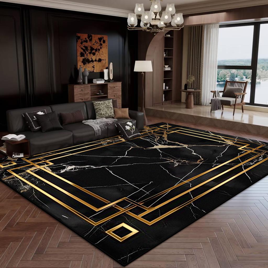 Luxury Black Gold CARPET FOR LIVE ROOM Decoration Bedroom Washable Modern Large Area Rugs Non-slip Lounge Rug Coffee Tables Mat