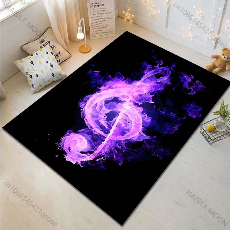 Multiple Sizes Purple Flame Music Note Carpet for Living Room Bedroom Sofa Home Decor Rus Non-slip Floor Mat Luxury Gift