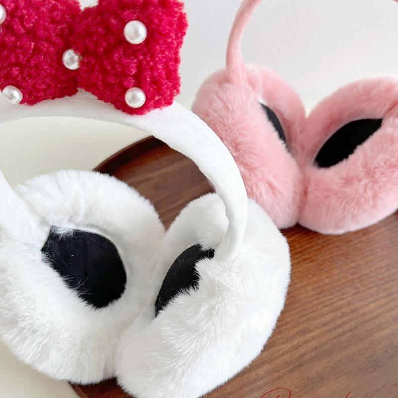 Multipurpose Plush Thermally Earmuffs With Cute Bows Design Comfortable Winter Ear Warmers For Cold Weather Activities